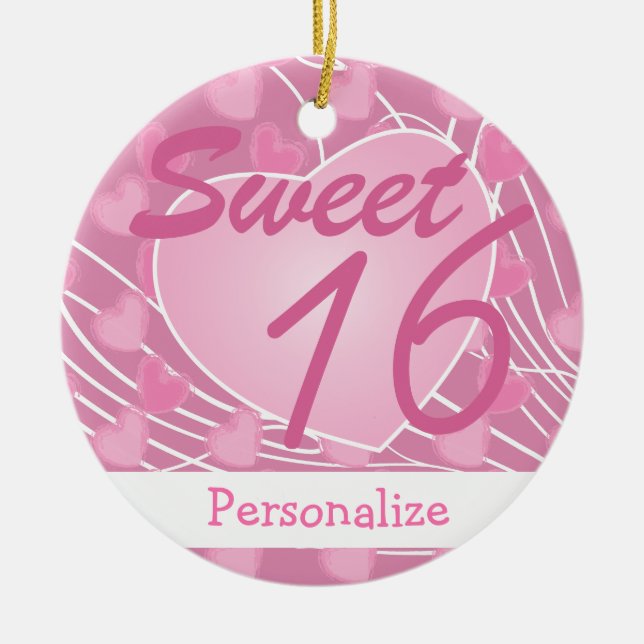 Sweet 16 Heart - Birthday Ceramic Tree Decoration (Front)
