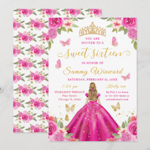 Sweet 16 Hot Pink Princess Blonde Girl Invitation