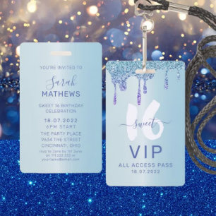 Sweet 16 Ice Blue Metallic Birthday Invitation ID Badge