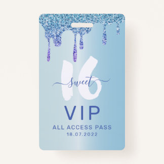 Sweet 16 Ice Blue Metallic Birthday Invitation ID Badge