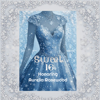 Sweet 16 Icy Blue Silver Snowflakes Personalized Invitation