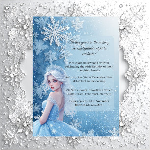 Sweet 16 Icy Blue Silver Winter Personalized Photo Invitation