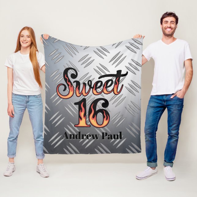 Sweet 16 In Fire Flames and Silver Plate Gift Fleece Blanket (In Situ)