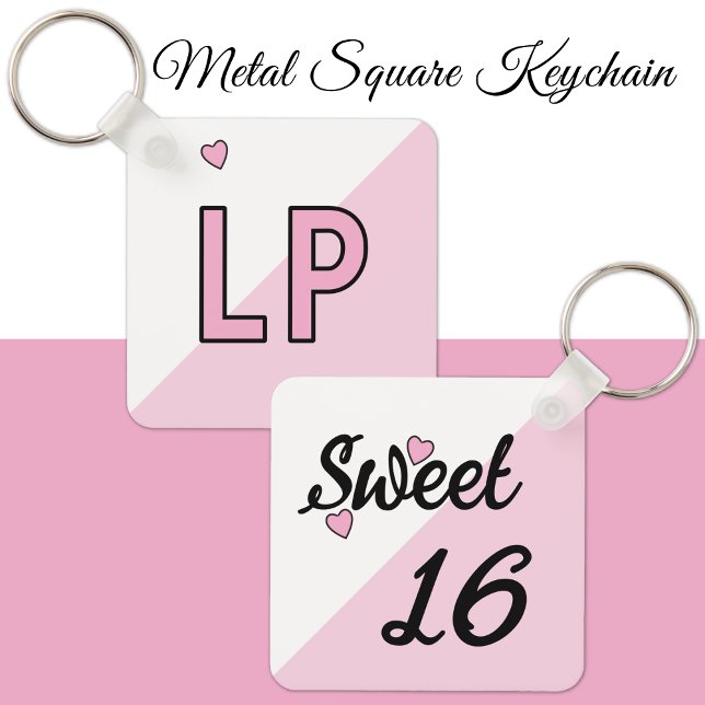 Sweet 16 initials 16th birthday pink key ring (Creator Uploaded)