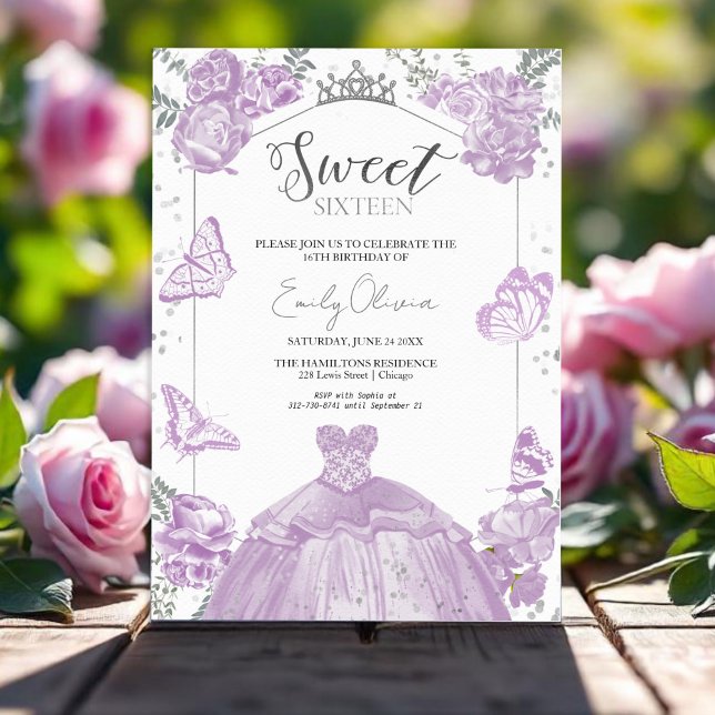  Sweet 16 Invitation Butterfly Lavender Dress (Creator Uploaded)