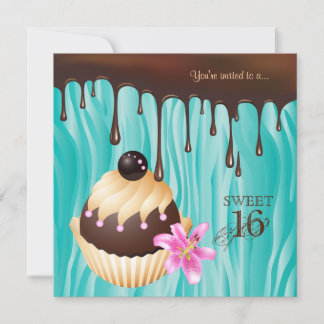 Sweet 16 Invitation Chocolate Cupcake Blue