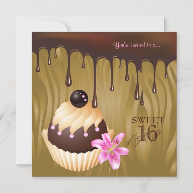 Sweet 16 Invitation Chocolate Cupcake Caramel (Front)