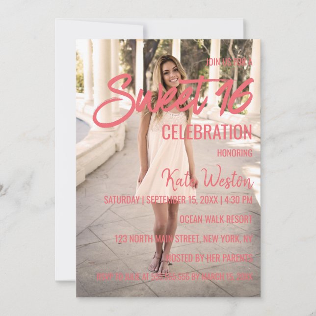 Sweet 16 Invitation Custom Photo Template Design (Front)