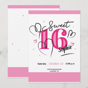 Sweet 16 Invitation Fuchsia Pink 16th Birthday