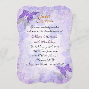 Sweet 16 invitation purple butterflies
