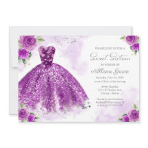 Sweet 16 Invitation Silver Foil Purple Gown