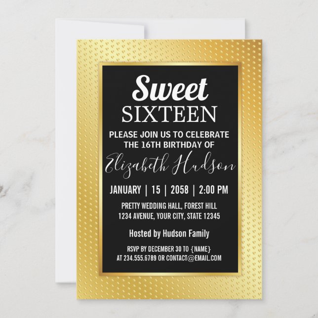 Sweet 16 Invitation with Gold Speckles (Front)