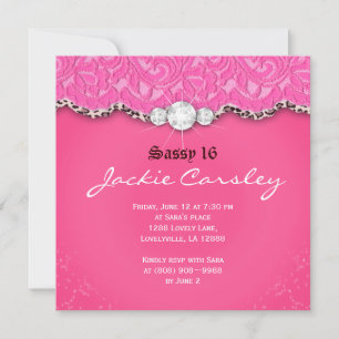 Sweet 16 Lace Party Invite Pink Leopard