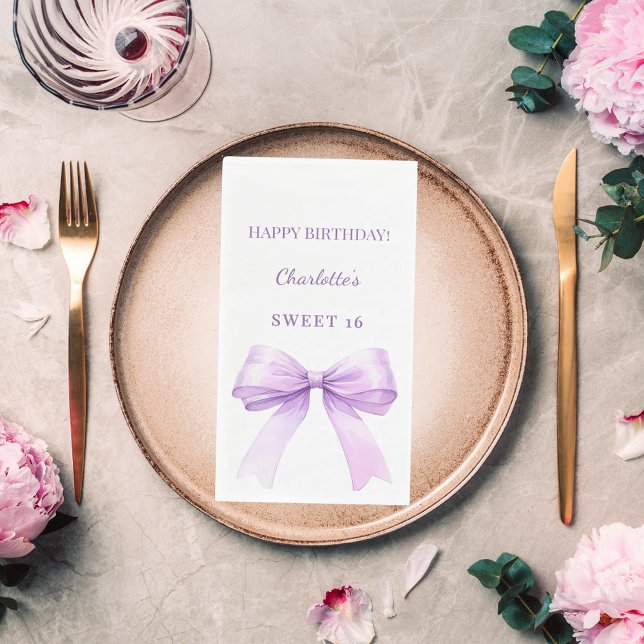Sweet 16 lavender bow white napkin (Creator Uploaded)