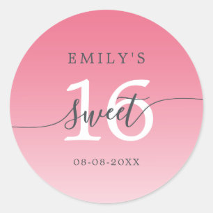 Sweet 16 Lemonade Pink Ombre Custom Name Date  Classic Round Sticker