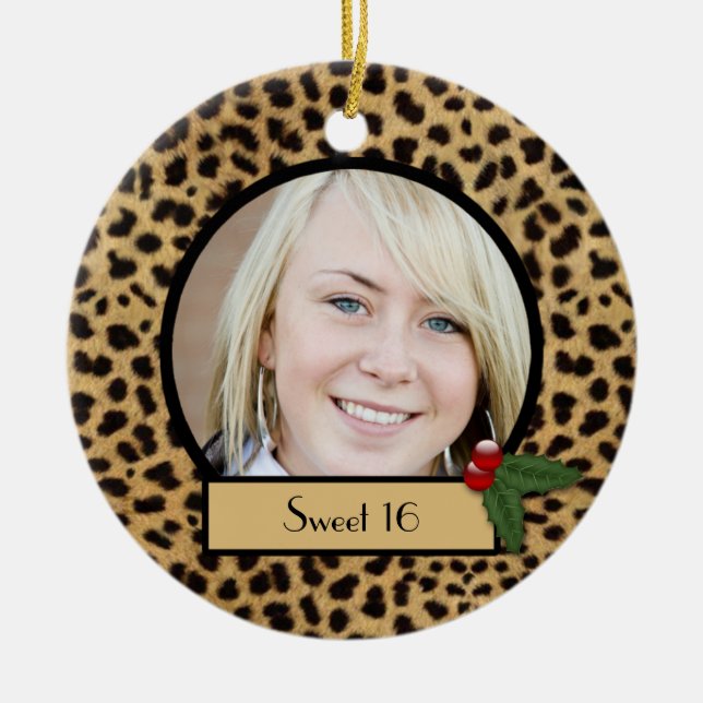 Sweet 16 Leopard Print Christmas Ornament (Front)