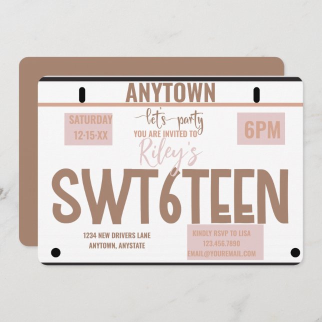 Sweet 16  | License | 16th birthday Invitation (Front/Back)