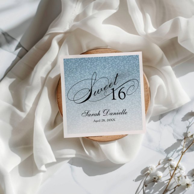 Sweet 16 Light Blue Glitter Glam Personalised Napkin (Creator Uploaded)