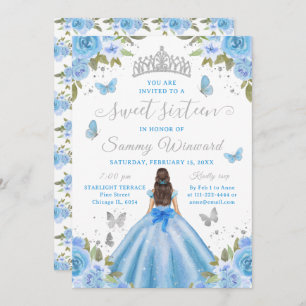 Sweet 16 Light Blue Princess Brunette Girl Invitation