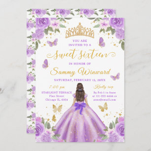 Sweet 16 Light Purple Princess Brunette Girl Invitation