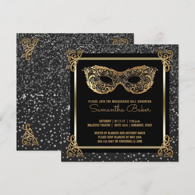 Sweet 16 Masquerade Ball Sweet Sixteen Gold Silver Invitation (Front/Back)