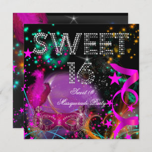 Sweet 16 Masquerade Birthday Party Pink Black Invitation