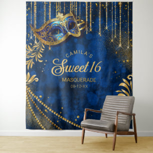 Sweet 16 Masquerade Blue Photo Backdrop ID1032 Tapestry