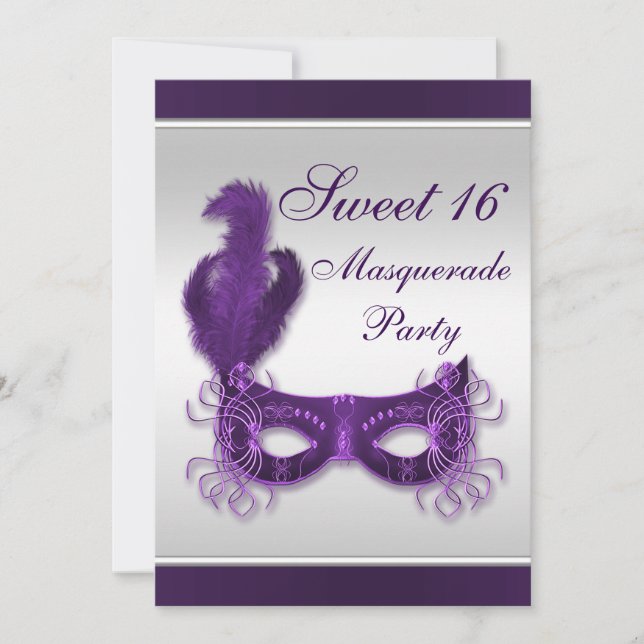 Sweet 16 Masquerade Party in Purple & Silver Invitation (Front)