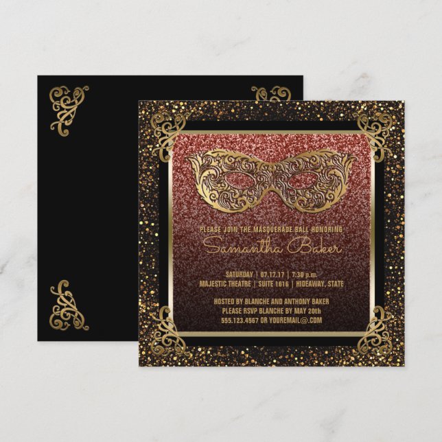 Sweet 16 Masquerade Party Pink Gold Sweet Sixteen Invitation (Front/Back)