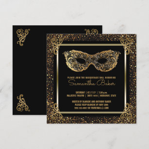 Sweet 16 Masquerade Party Sweet Sixteen Gold Invitation