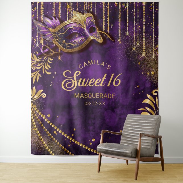 Sweet 16 Masquerade Purple Photo Backdrop ID1032 Tapestry (In Situ)
