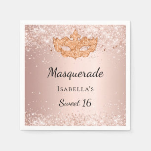 Sweet 16 masquerade rose gold mask party napkin