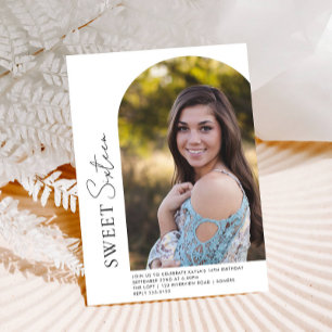 Sweet 16 Minimalist Arch Off Centre Photo Invitation
