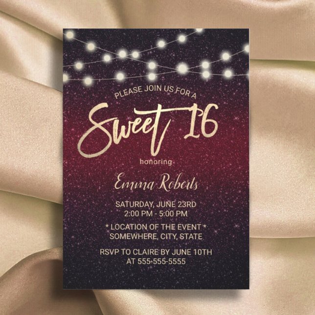 Sweet 16 Modern Burgundy Red Faux Glitter Invitation (Creator Uploaded)