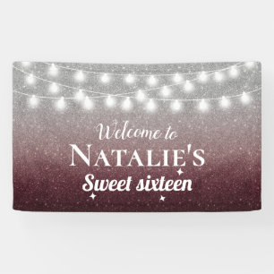 Sweet 16 Modern Burgundy Red & Silver Ombre Banner