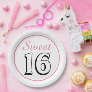 Sweet 16 Modern Chic Pink Birthday Party Paper Plate