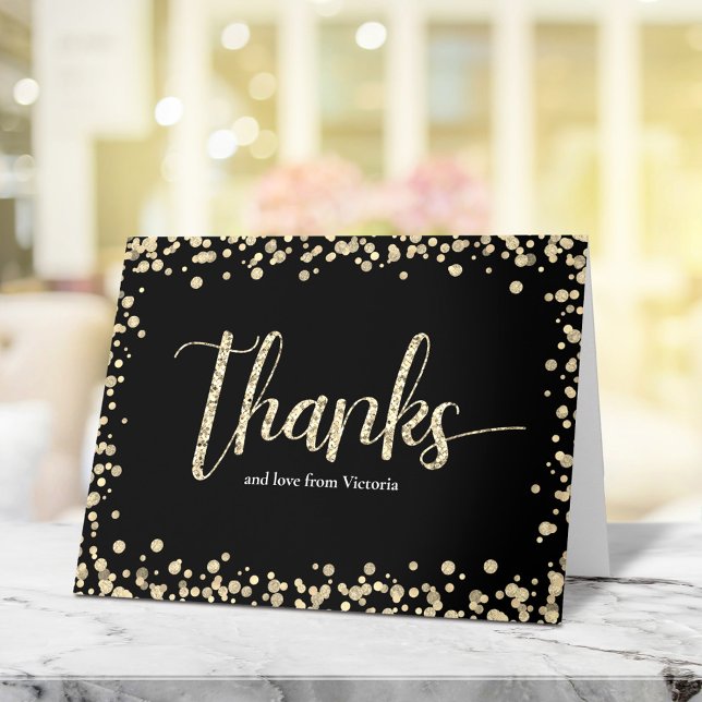 Sweet 16 Modern Gold Black Glitter Girly Birthday Thank You Card (Creator Uploaded)