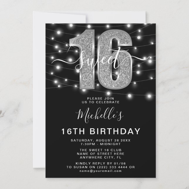 'Sweet 16' Modern Sixteen Birthday Party Photo Invitation (Front)