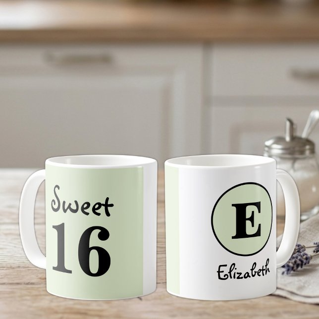 Sweet 16 monogram name green coffee mug (Creator Uploaded)
