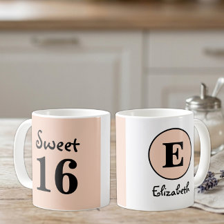 Sweet 16 monogram name peach coffee mug