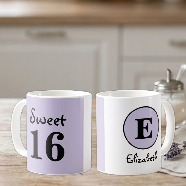Sweet 16 monogram name purple coffee mug (Creator Uploaded)