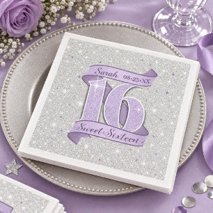 Sweet 16 Motif & Star Pattern Violet Silver ID1333 Napkin