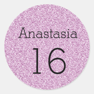 Sweet 16 Name Age Black & Purple Glitter Sparkles Classic Round Sticker