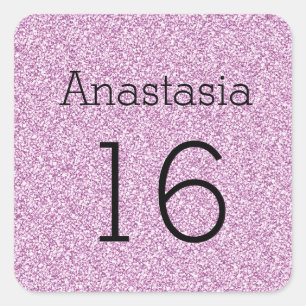 Sweet 16 Name Age Black & Purple Glitter Sparkles Square Sticker