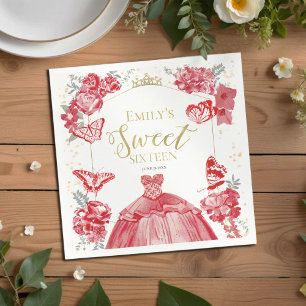 Sweet 16 Napkins Butterfly Red Dress Floral