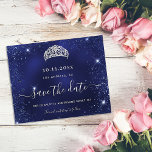 Sweet 16 navy blue glitter budget save date flyer<br><div class="desc">Please note that this Save the date is on flyer paper and very thin. Envelopes are not included. For thicker Save the Date cards (same design) please visit our store. A girly and trendy Save the Date for a Sweet 16, 16th birthday party. A navy blue uneven coloured background. Decorated...</div>