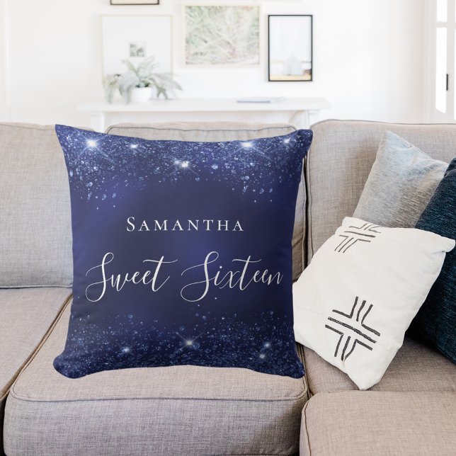 Sweet 16 navy blue glitter dust name cushion (Creator Uploaded)