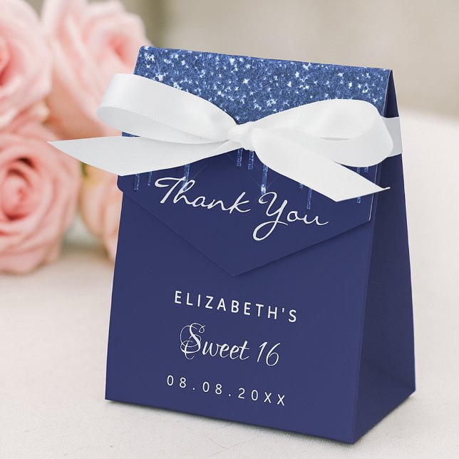 Sweet 16 navy blue glitter thank you favour box (Creator Uploaded)