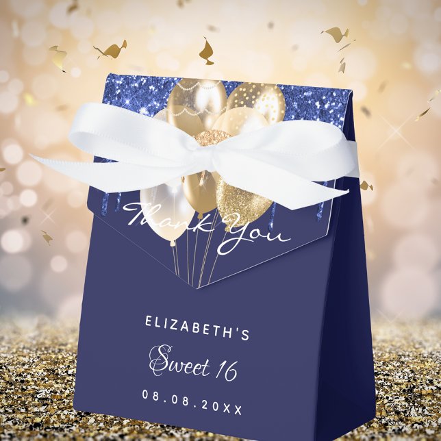 Sweet 16 navy blue gold balloons thank you favour box (Creator Uploaded)
