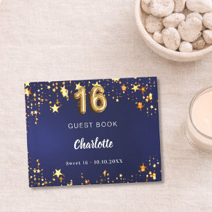 Sweet 16 navy blue gold stars guest book
